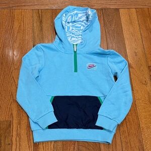 Nike Kids Light Blue Hooded Fleece Pullover with Navy Pocket